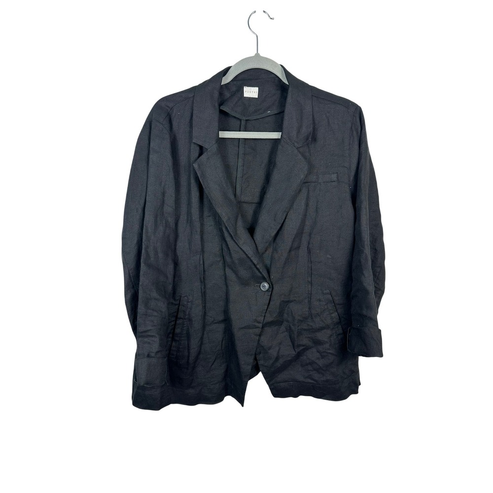 Poetry Blazer Lightweight Womens 14 Black Excellent 100% Linen Single Button